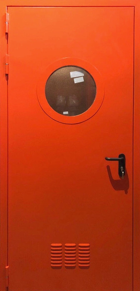 Огнестойкая дверь с вентиляцией и круглым стеклом Однопольная противопожарная дверь с вентиляцией и круглым стеклом