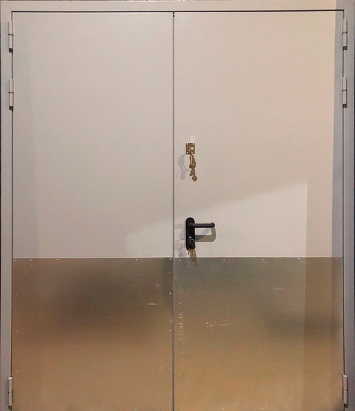 Двупольная противопожарная дверь с отбойником Двупольная глухая противопожарная дверь EI 60 RAL 7035 с отбойником (04)