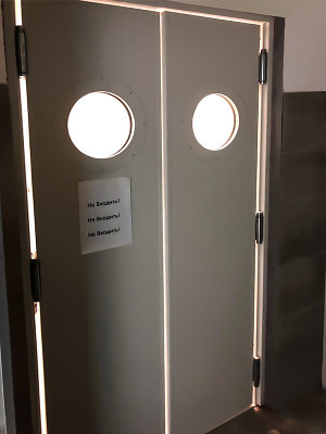 Остекленная дверь с маятниковыми петлями Остекленная дверь с маятниковыми петлями